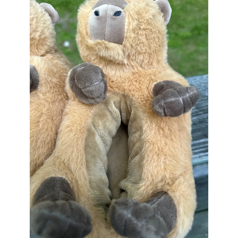 Oooh Geez Capybara Plush Slippers Tan Brown Orange Fruit Novelty House Shoes
